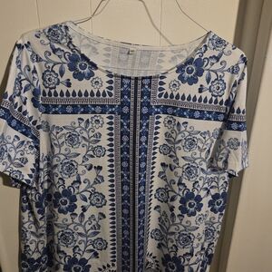 Floral Blue and White Women's Top